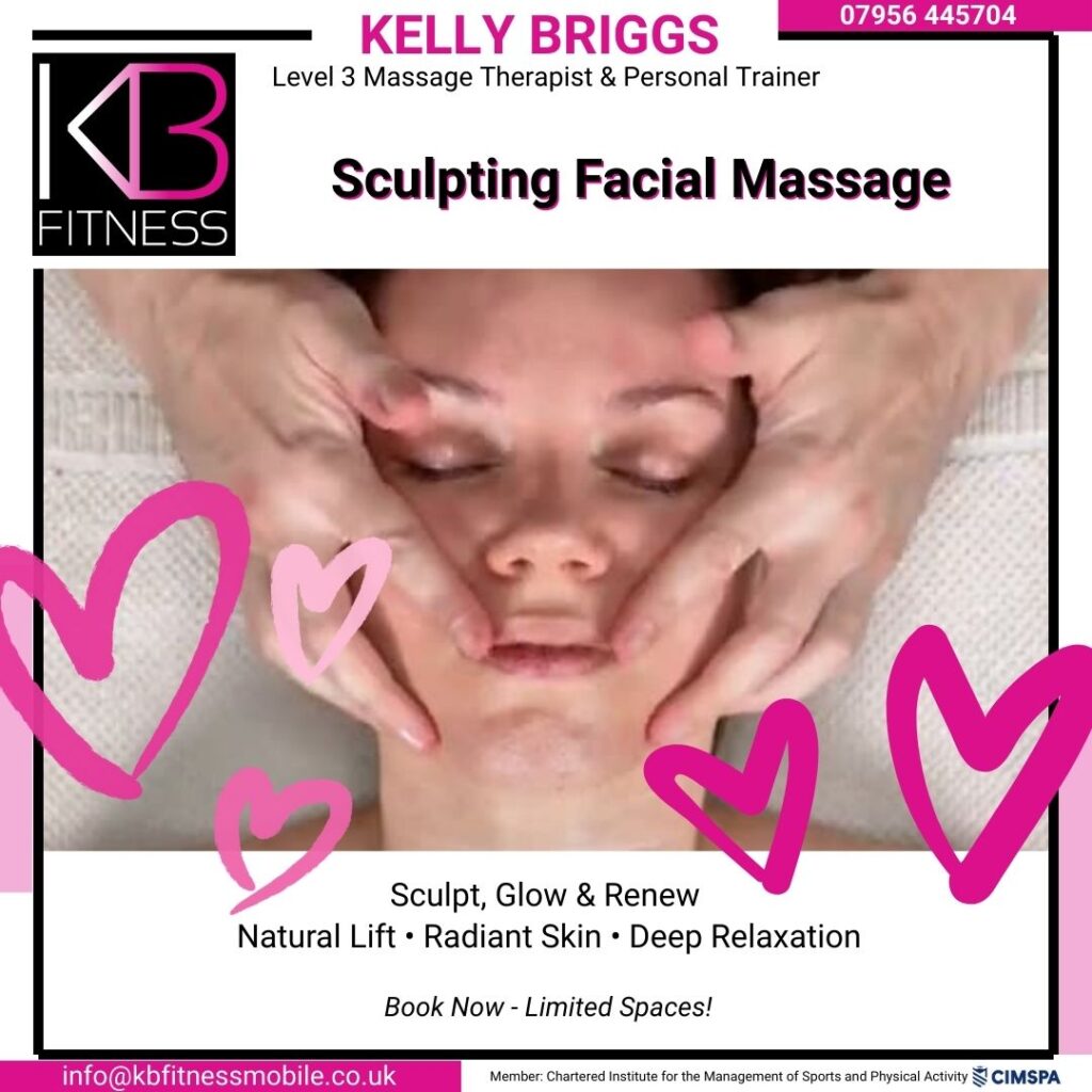 Woman receiving sculpting facial massage to tone and lift facial muscles